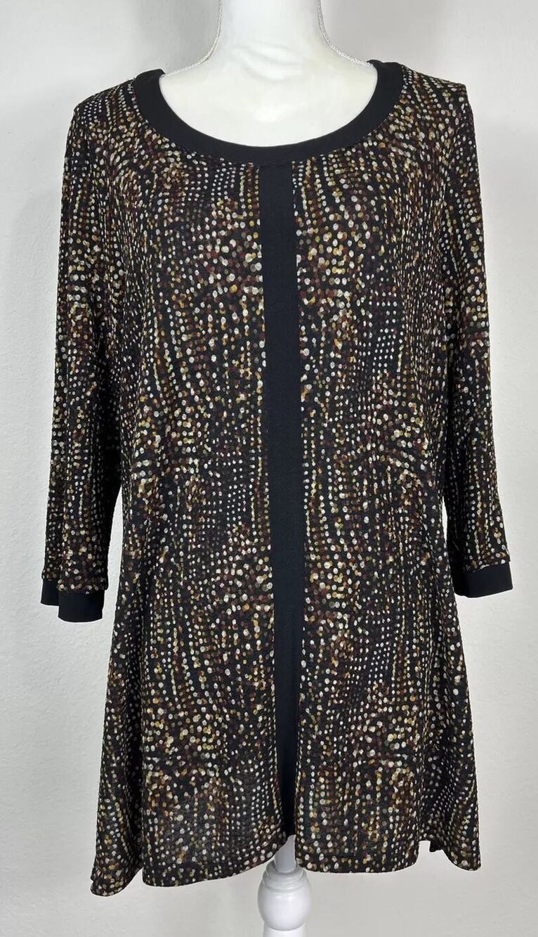 Allison Daley Black Polka Dot Tunic Top XL 18 Stretch 3/4 Sleeve